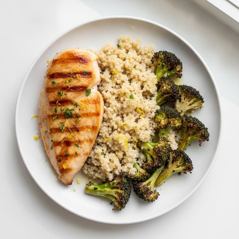 Grilled Chicken Breast with Quinoa and Roasted Broccoli