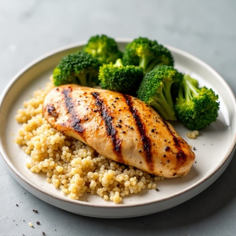 Grilled Chicken Breast with Roasted Broccoli and Quinoa