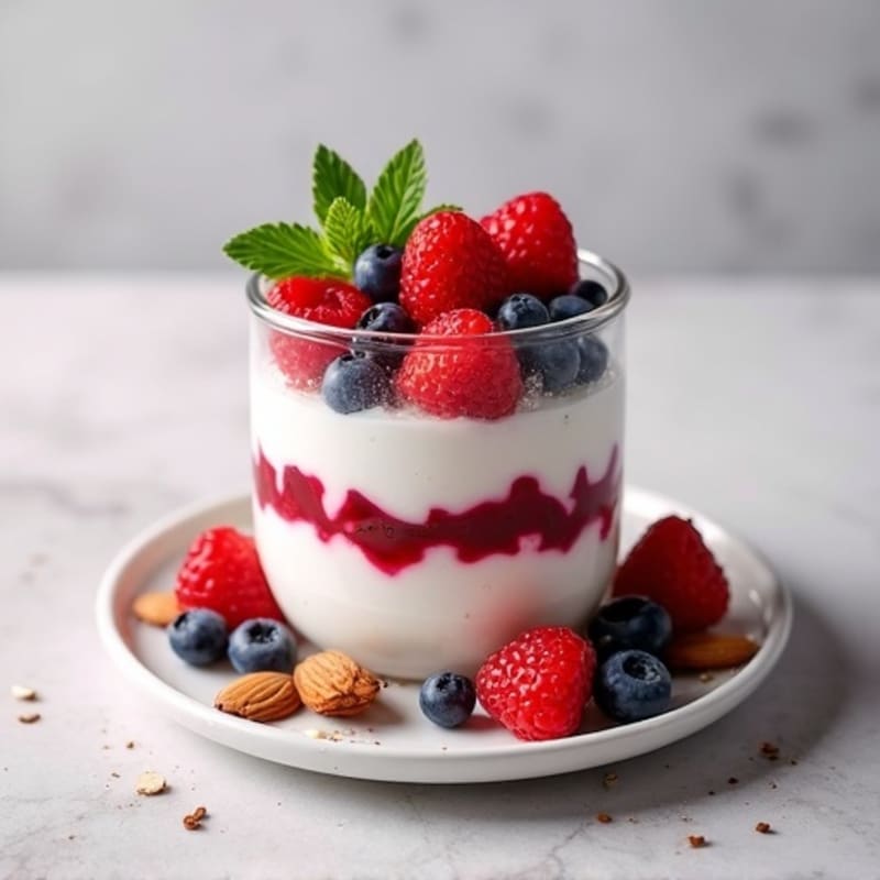 Greek Yogurt Protein Parfait with Mixed Berries and Almonds