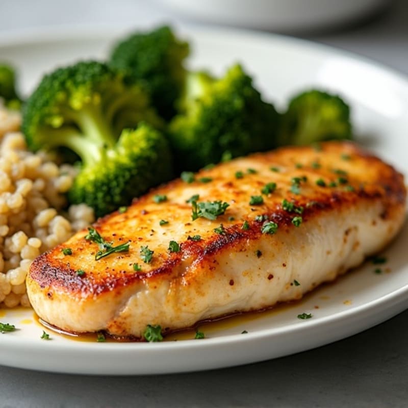 Lemon Garlic Pan-Seared Chicken with Roasted Broccoli