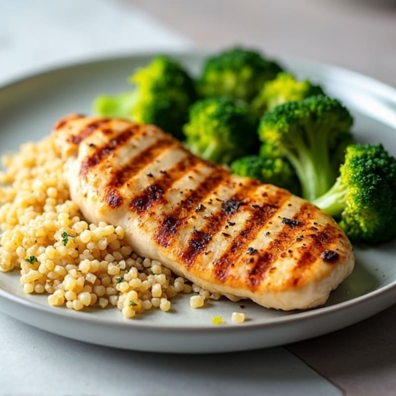 Grilled Chicken Breast with Quinoa and Steamed Broccoli
