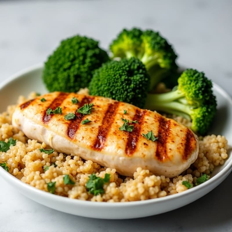 Grilled Chicken Breast with Quinoa and Steamed Broccoli