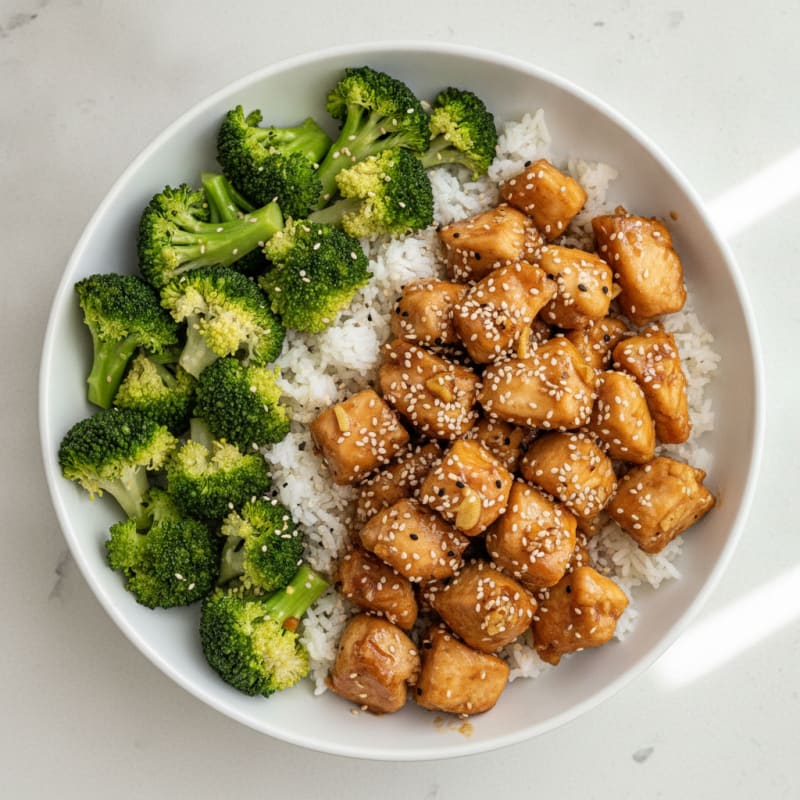 Sesame Chicken with Broccoli and Rice