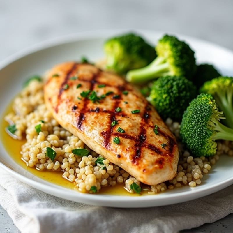 Grilled Chicken Breast with Quinoa and Roasted Broccoli