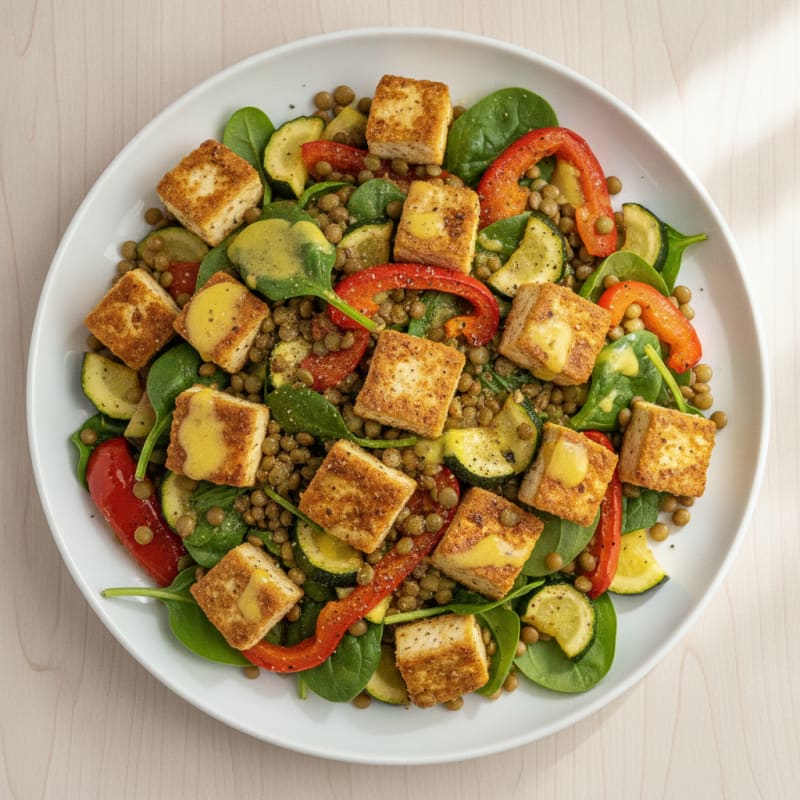 Pan-Seared Tofu and Roasted Vegetable Salad