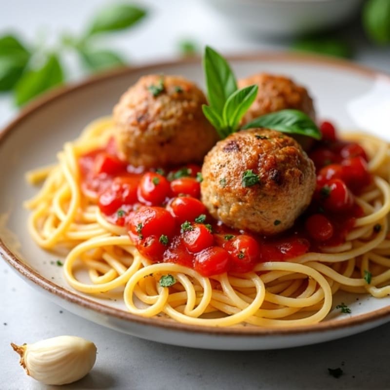 Lean Turkey Meatballs with Whole Wheat Spaghetti and Fresh Tomato Sauce