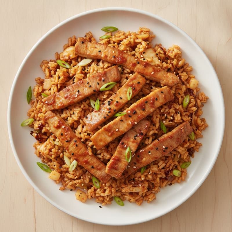 Spicy Gochujang Pork with Kimchi Fried Rice