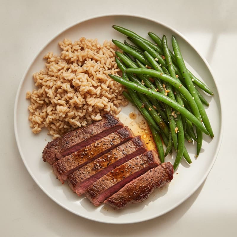 Pan-Seared Sirloin with Garlic Green Beans