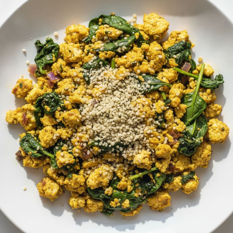Silky Tofu Scramble with Spinach and Hemp Seeds