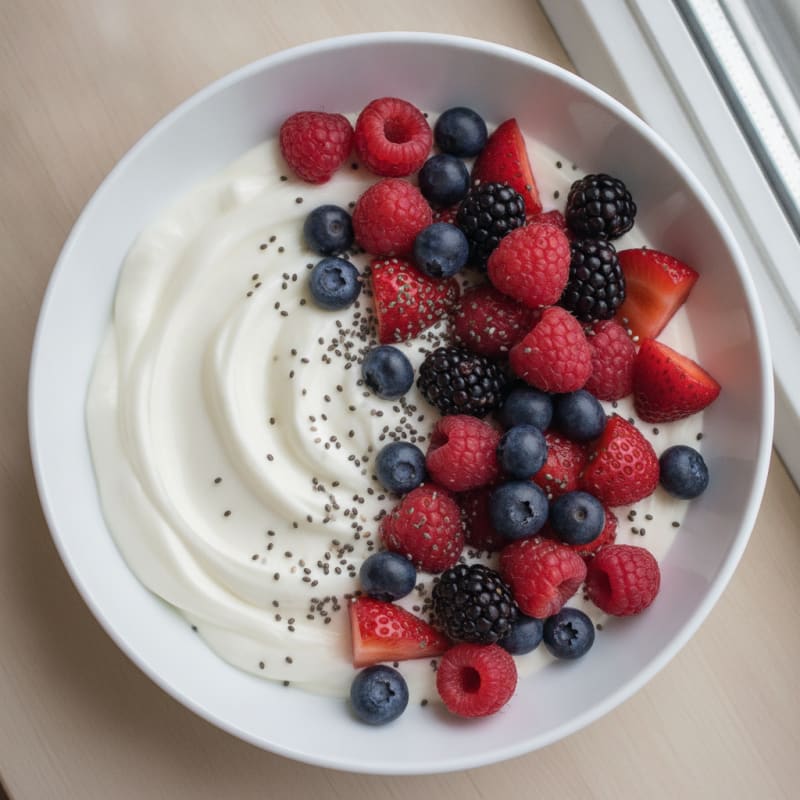 Greek Yogurt Protein Pudding with Mixed Berries