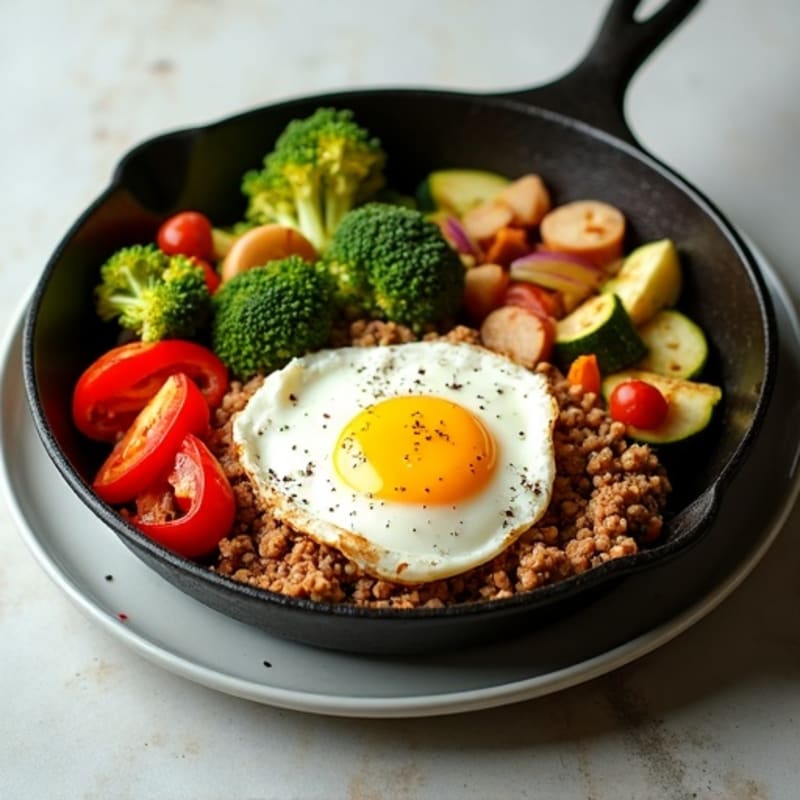 Lean Ground Turkey and Crispy Roasted Vegetable Skillet