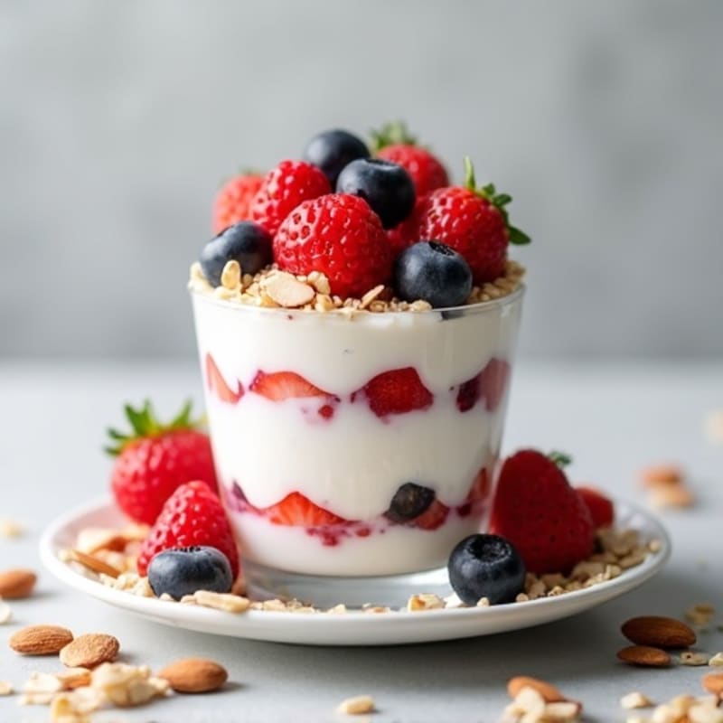 Greek Yogurt Protein Parfait with Mixed Berries and Almonds