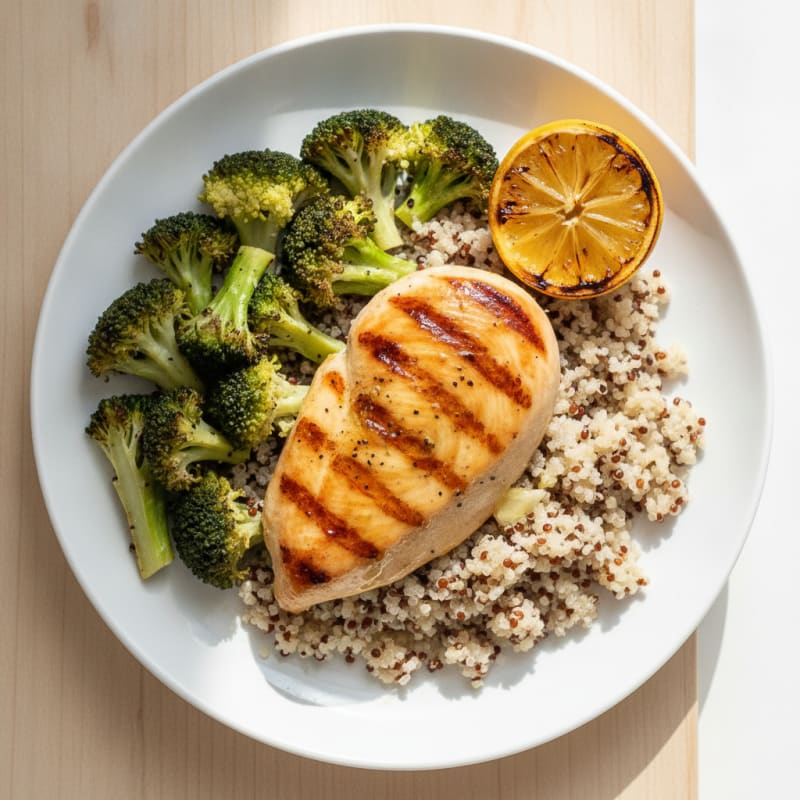 Grilled Chicken Breast with Quinoa and Roasted Broccoli