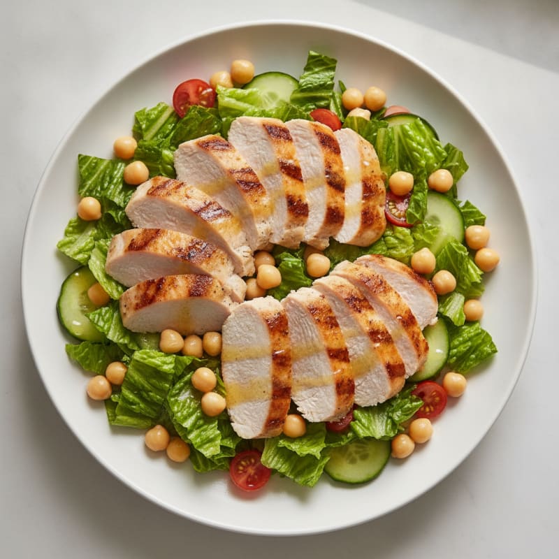 Grilled Turkey Breast with Crisp Romaine and Chickpea Salad
