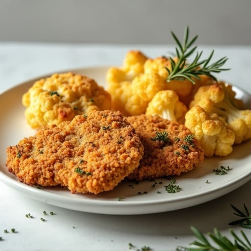 Crispy Almond-Crusted Chicken with Herb-Roasted Cauliflower Biscuits