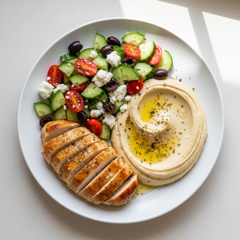 Mediterranean Chicken and Hummus Plate