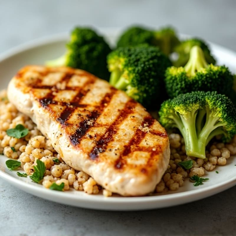 Grilled Chicken Breast with Quinoa and Roasted Broccoli