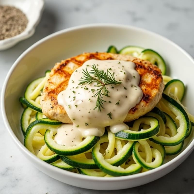 Creamy Cauliflower Alfredo Chicken with Zucchini Noodles