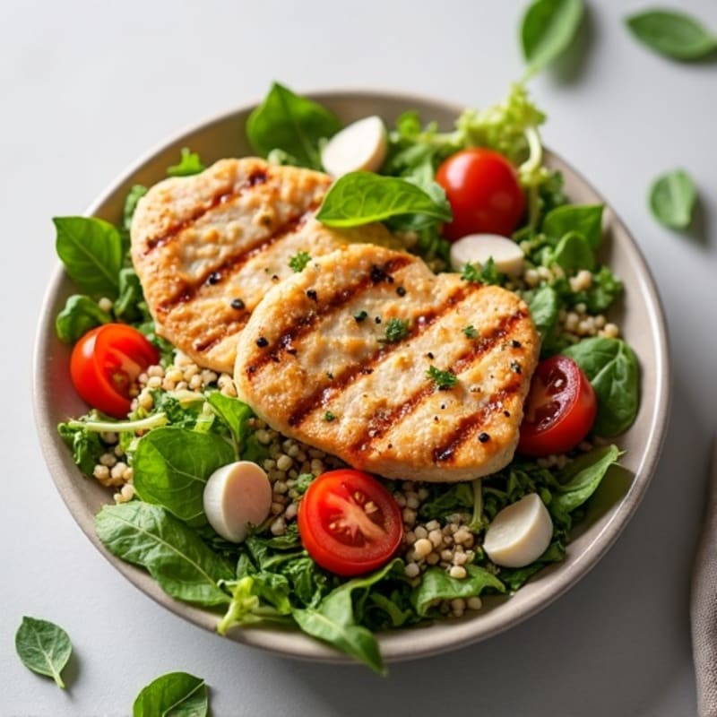 Grilled Chicken Breast Salad with Quinoa and Mixed Greens