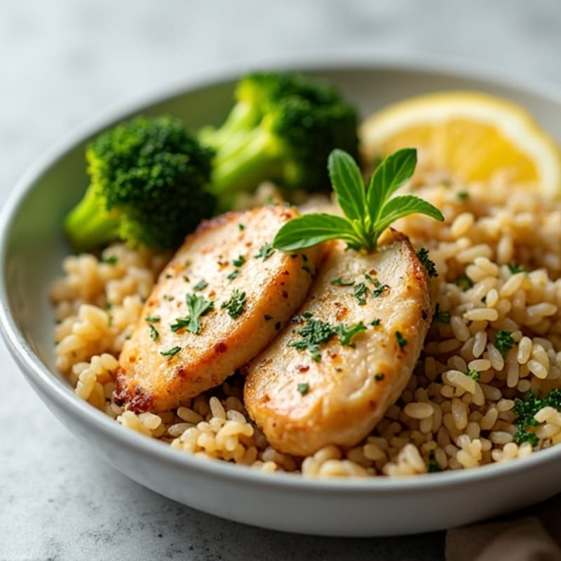 Wild Rice Pilaf with Lemon-Herb Chicken and Roasted Broccoli