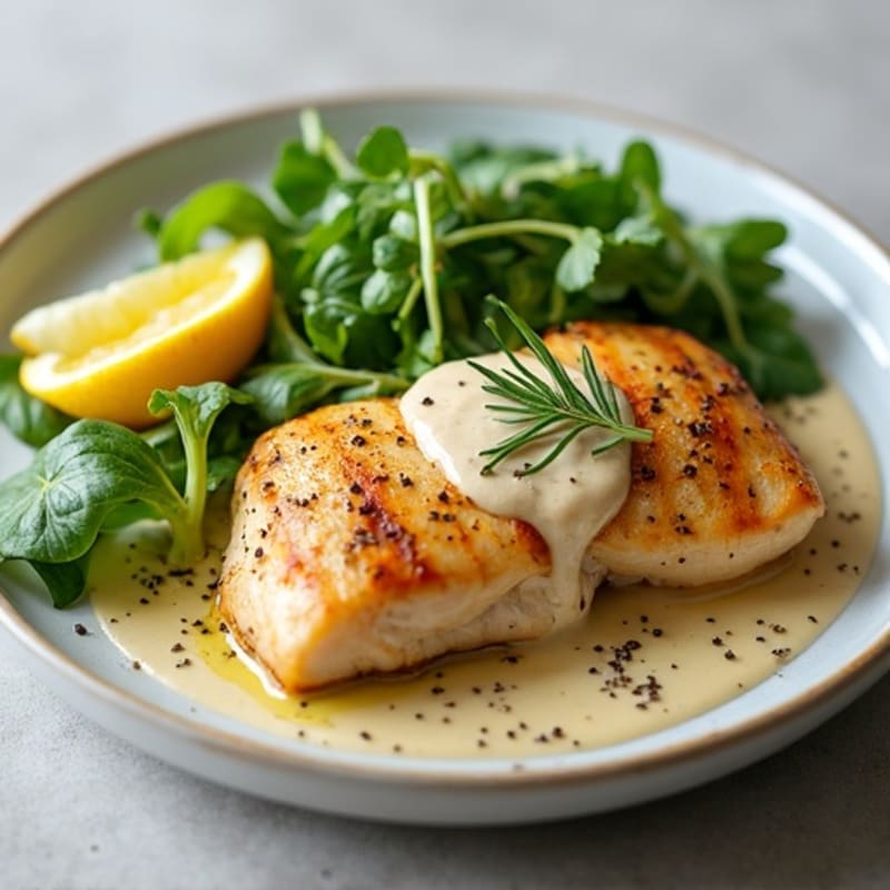 Roasted Lemon-Garlic Chicken with Fresh Herb Salad and Creamy Tahini Dressing
