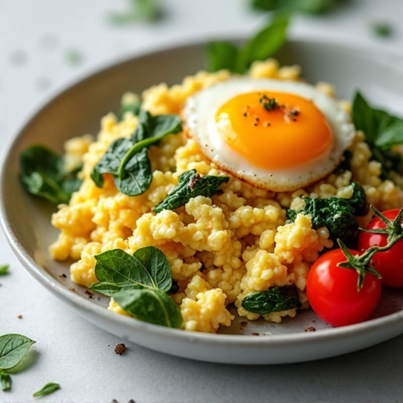 Cottage Cheese Scramble with Spinach and Cherry Tomatoes
