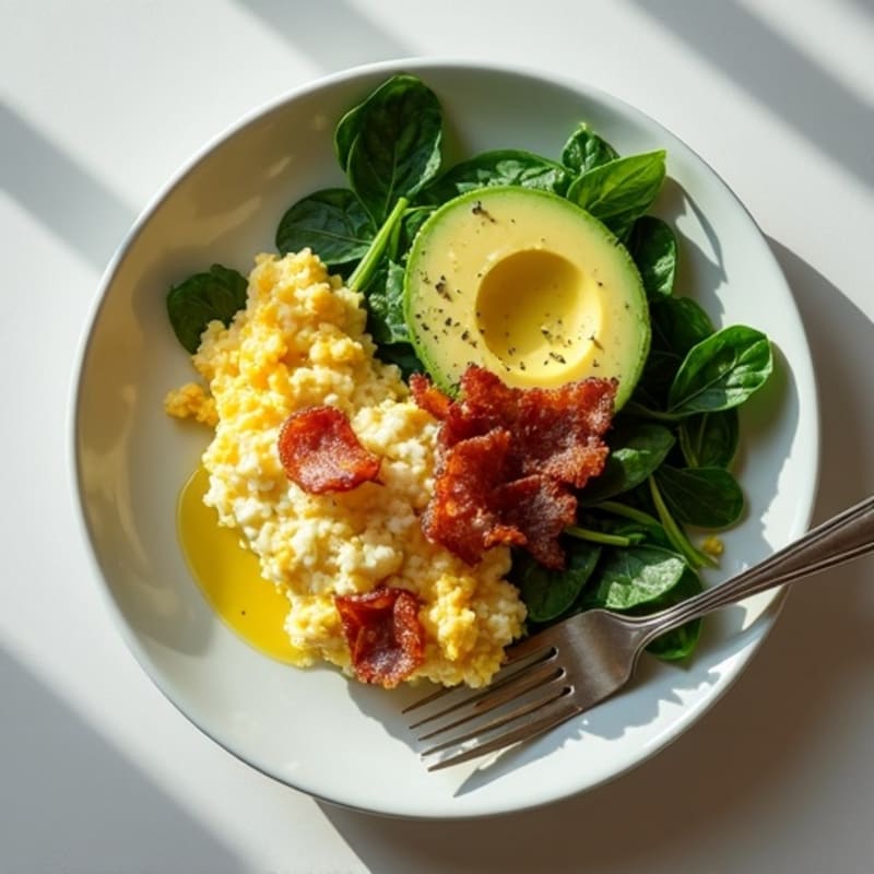 Cottage Cheese Scramble with Spinach and Turkey Bacon