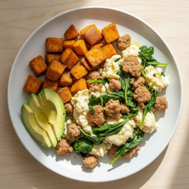 Egg White and Turkey Sausage Scramble with Spinach