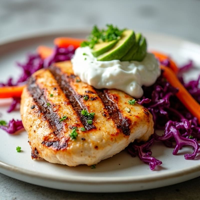 Grilled Chicken Breast with Crunchy Cabbage Slaw
