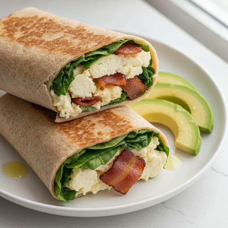 Crispy Egg White and Turkey Bacon Breakfast Wrap