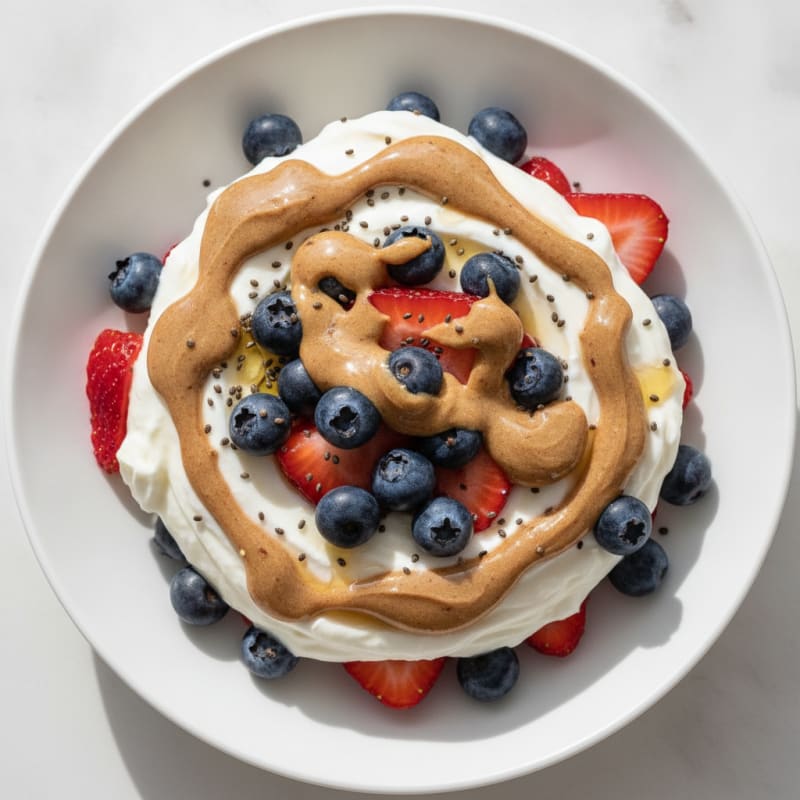Greek Yogurt Protein Parfait with Mixed Berries and Almond Butter