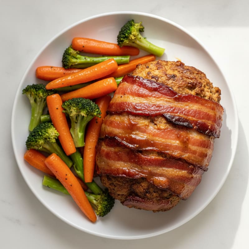 BBQ Bacon-Wrapped Meatloaf with Roasted Vegetables