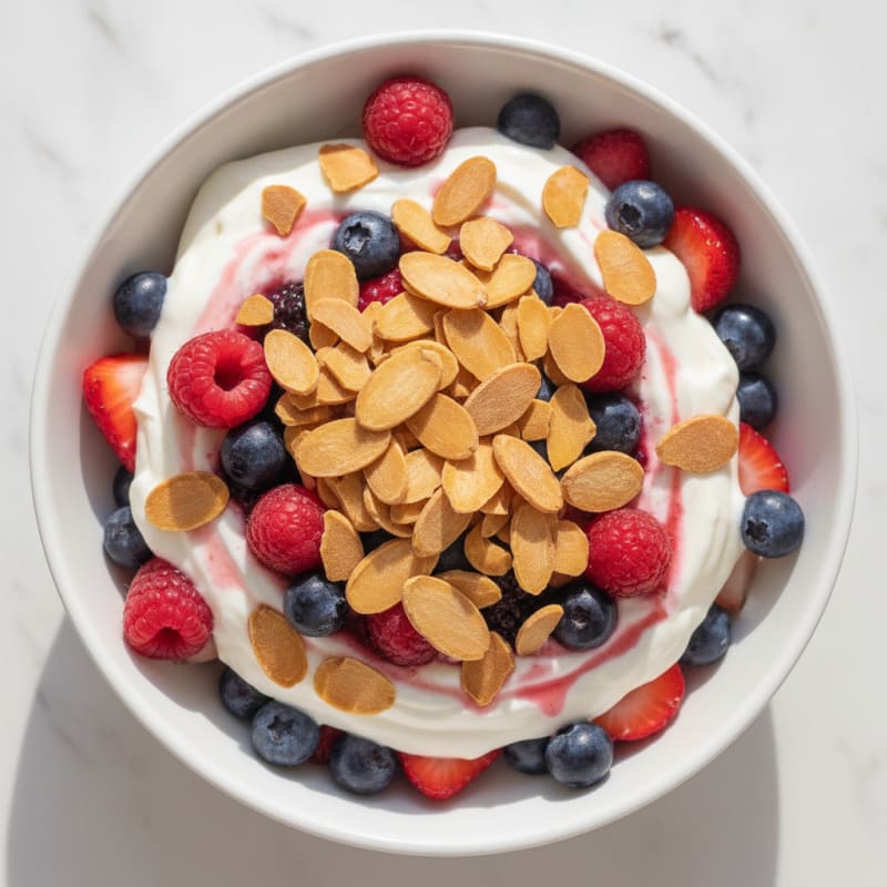 Greek Yogurt Protein Parfait with Mixed Berries and Almonds
