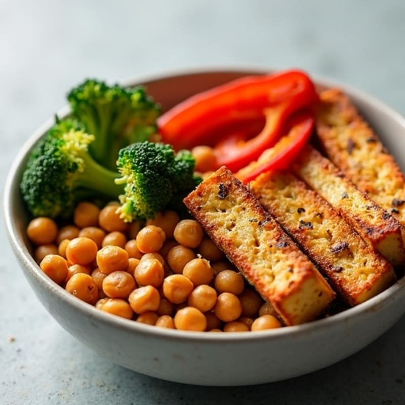 Crispy Baked Tofu with Roasted Vegetable Buddha Bowl