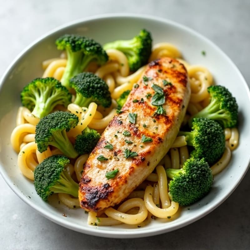 Healthy Chicken Pesto Whole Wheat Pasta with Roasted Broccoli
