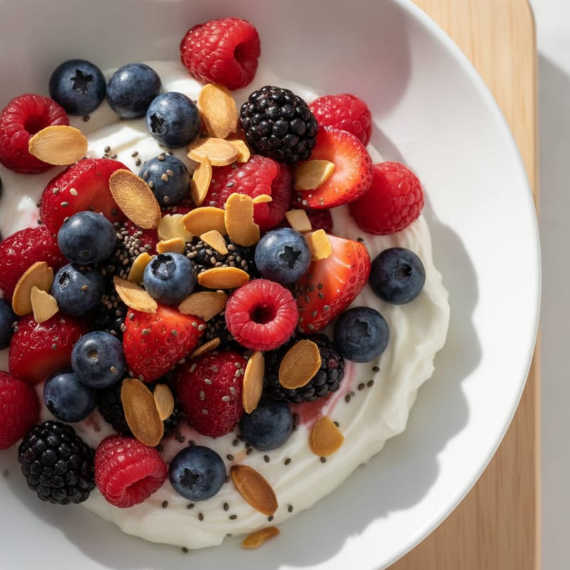 Greek Yogurt Protein Pudding with Mixed Berries