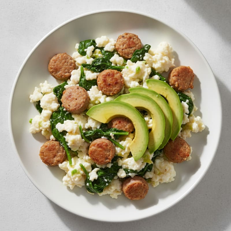 Egg White and Turkey Sausage Scramble with Spinach and Avocado