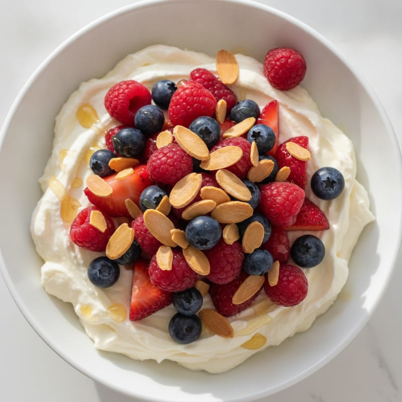Creamy Greek Yogurt Protein Bowl with Mixed Berries and Almonds