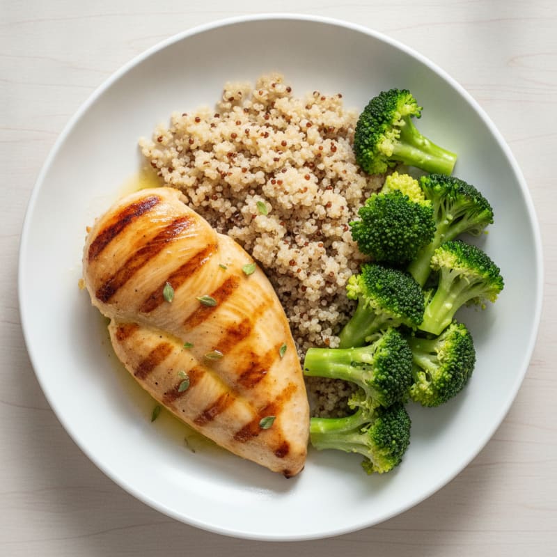 Grilled Chicken Breast with Quinoa and Steamed Broccoli