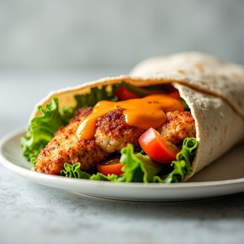 Crispy Buffalo Chicken Ranch Wrap with Fresh Greens