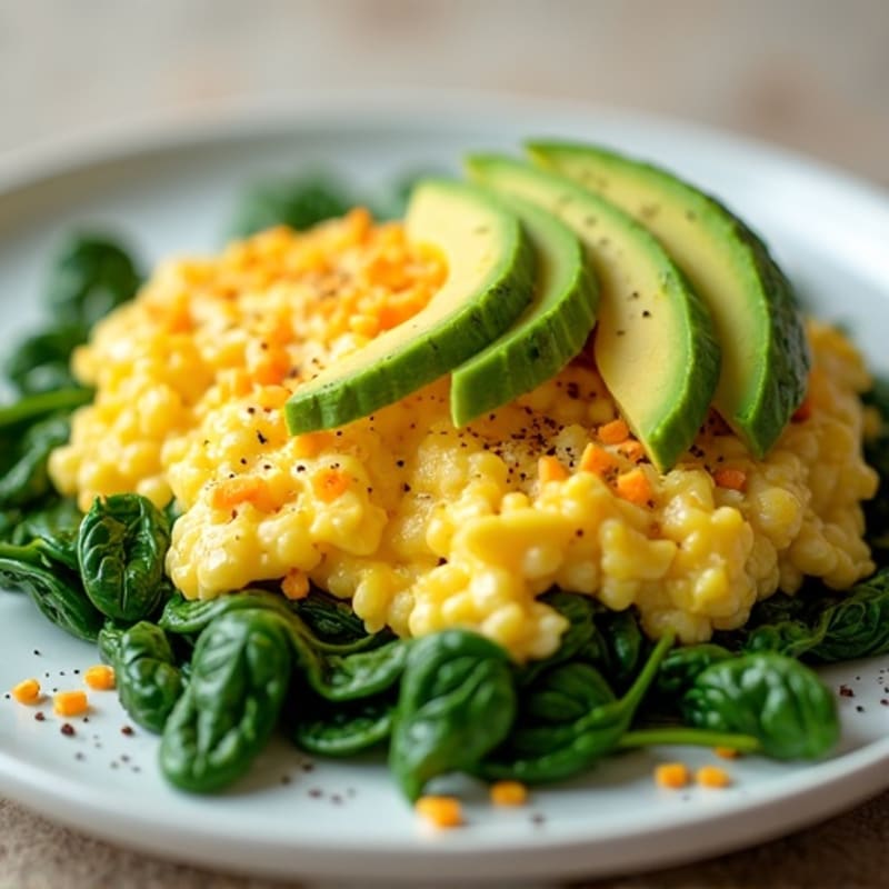 Protein-Packed Egg Scramble with Sautéed Greens and Creamy Avocado