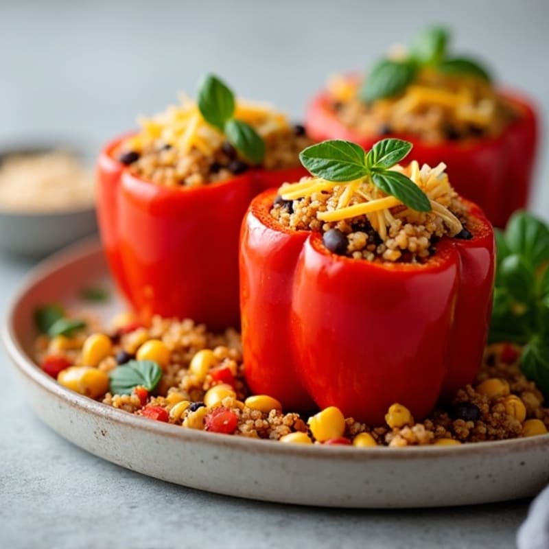 Fire-Roasted Quinoa and Black Bean Stuffed Bell Peppers