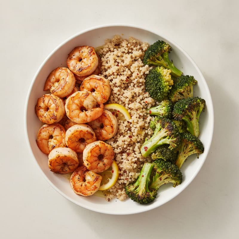 Seared Shrimp and Quinoa Bowl with Roasted Broccoli