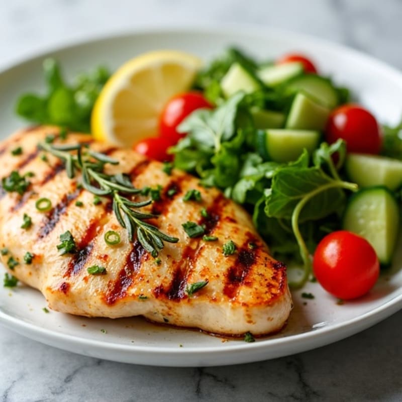 Grilled Lemon-Herb Chicken with Fresh Crisp Vegetable Salad