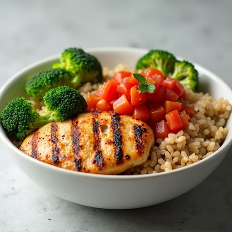 Grilled Chicken and Broccoli Rice Bowl with Tomato Salsa