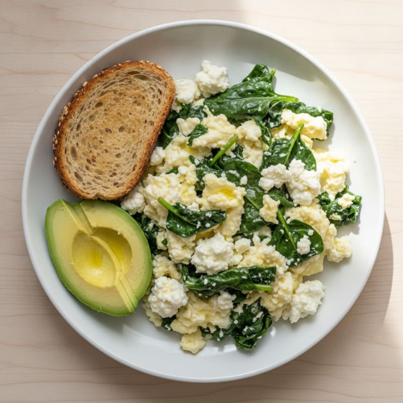 Egg White and Spinach Scramble with Cottage Cheese