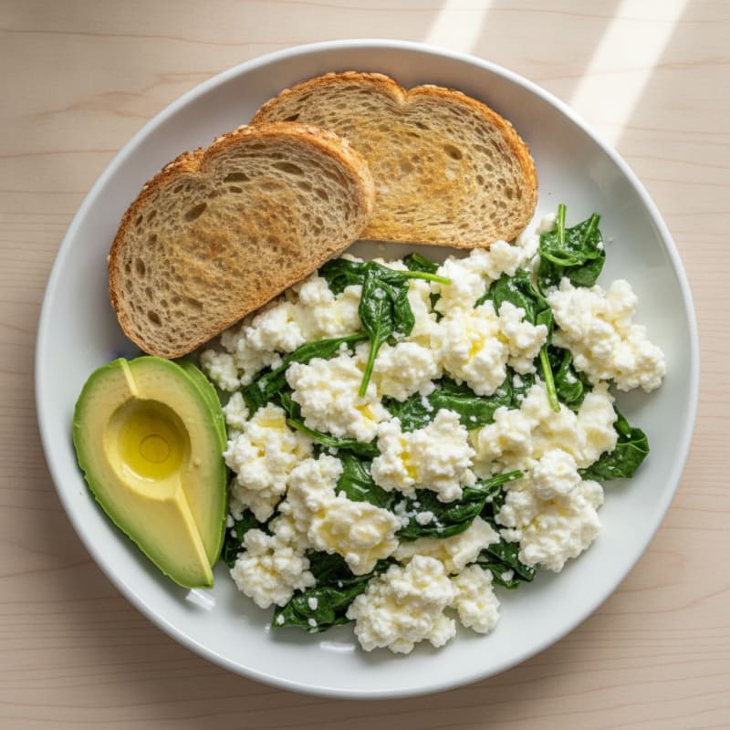 Egg White and Spinach Scramble with Cottage Cheese