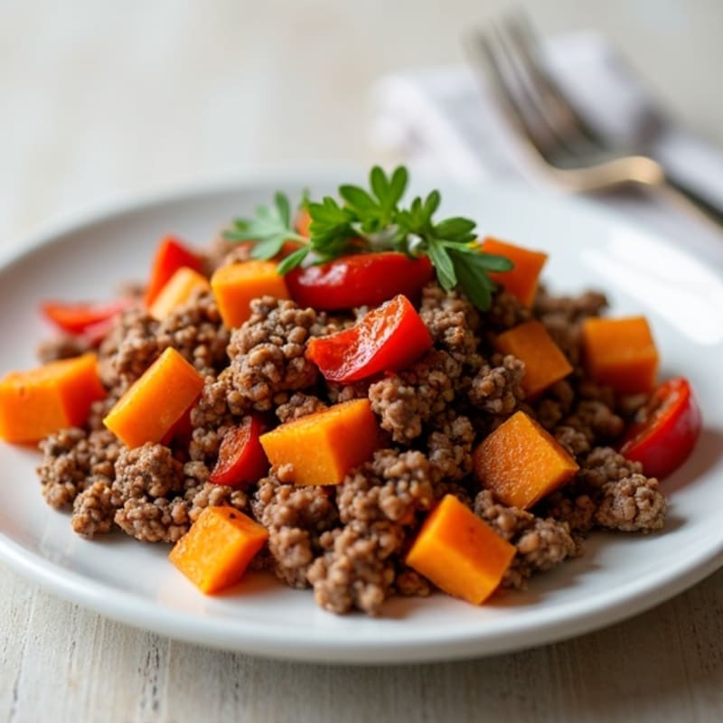 Savory Lean Ground Beef and Sweet Potato Hash
