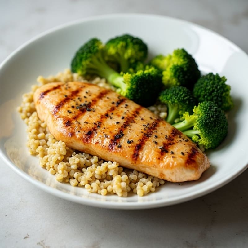Grilled Chicken Breast with Quinoa and Roasted Broccoli