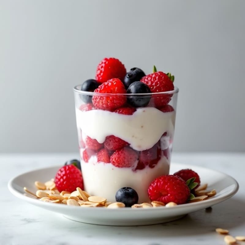 Greek Yogurt Protein Parfait with Mixed Berries and Almonds